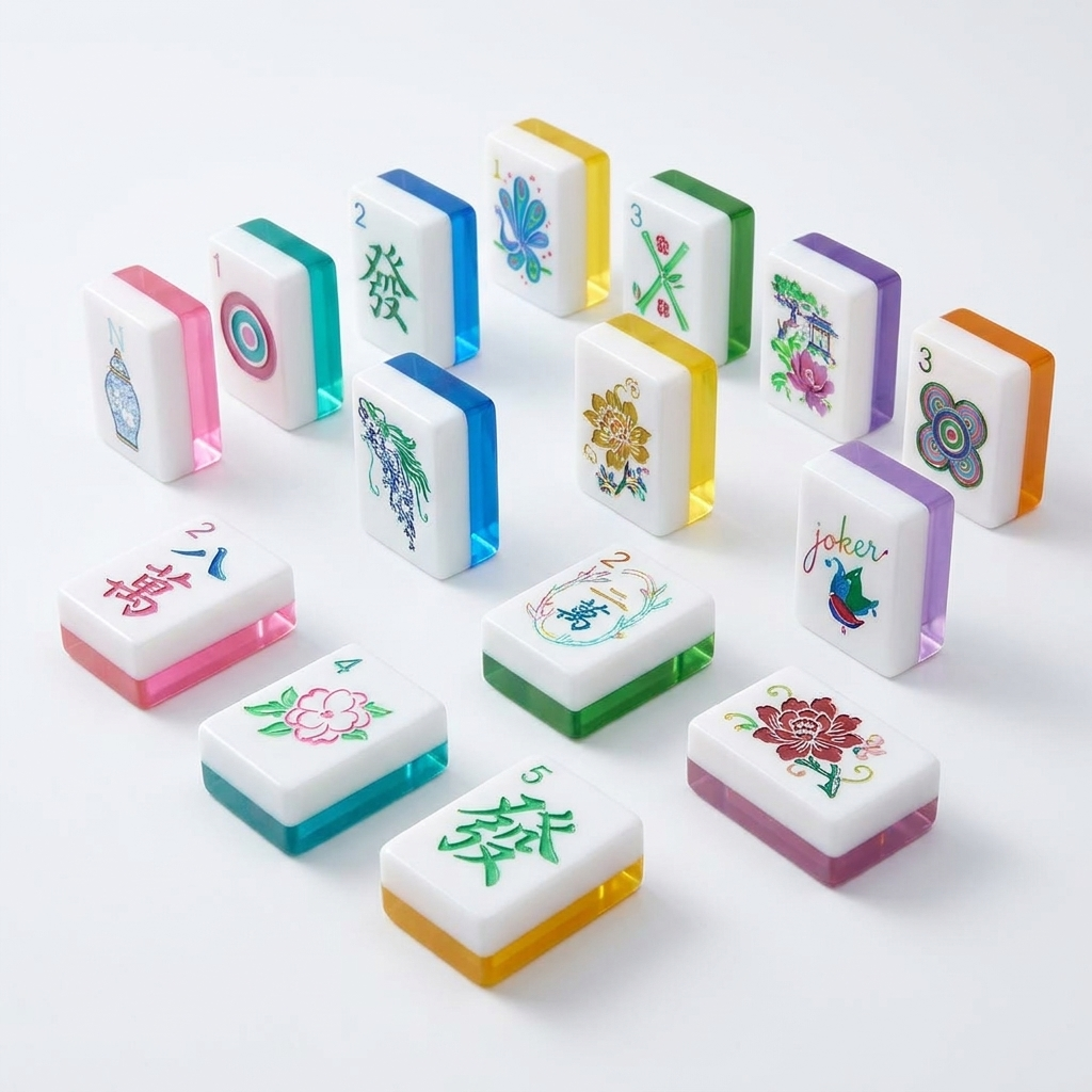 Complete American Mahjong acrylic tile set angled studio shot
