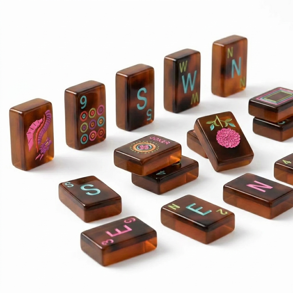 American Mahjong tiles showing layered colored acrylic edges