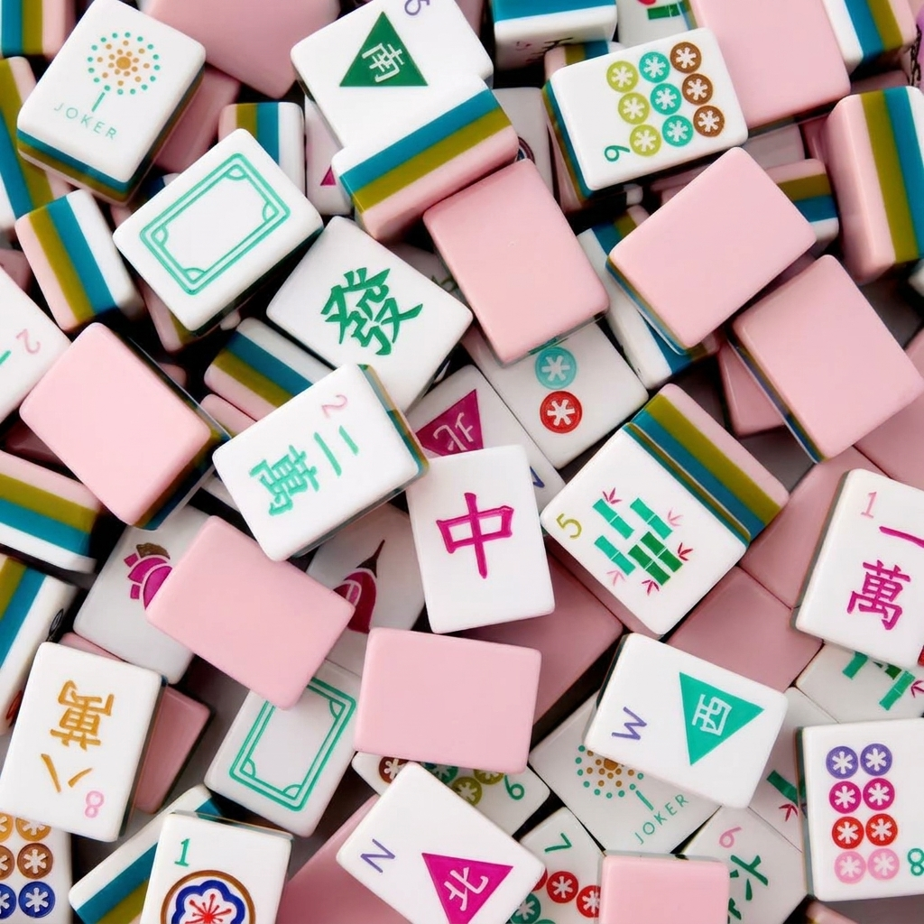 Colorful American Mahjong tile designs close up
