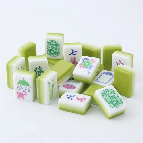Apple Green American Mahjong acrylic tiles angled studio shot showing layered edges