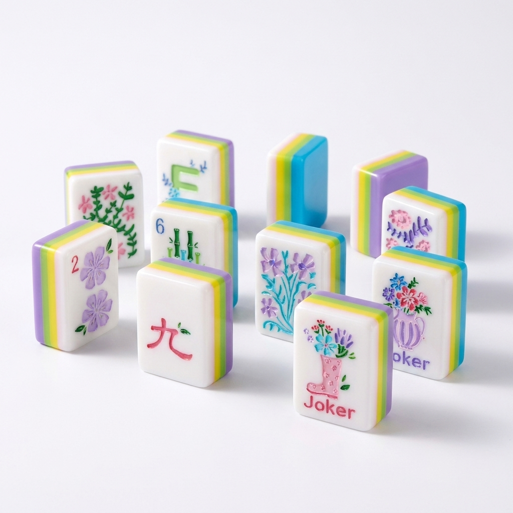 Purple Boot American Mahjong acrylic tiles angled studio shot