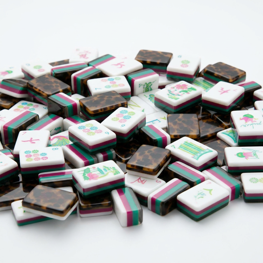 Leopard American Mahjong acrylic tiles angled studio shot