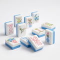 Blue Bow American Mahjong acrylic tiles angled studio shot
