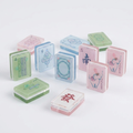 Green Elephant American Mahjong acrylic tiles angled studio shot
