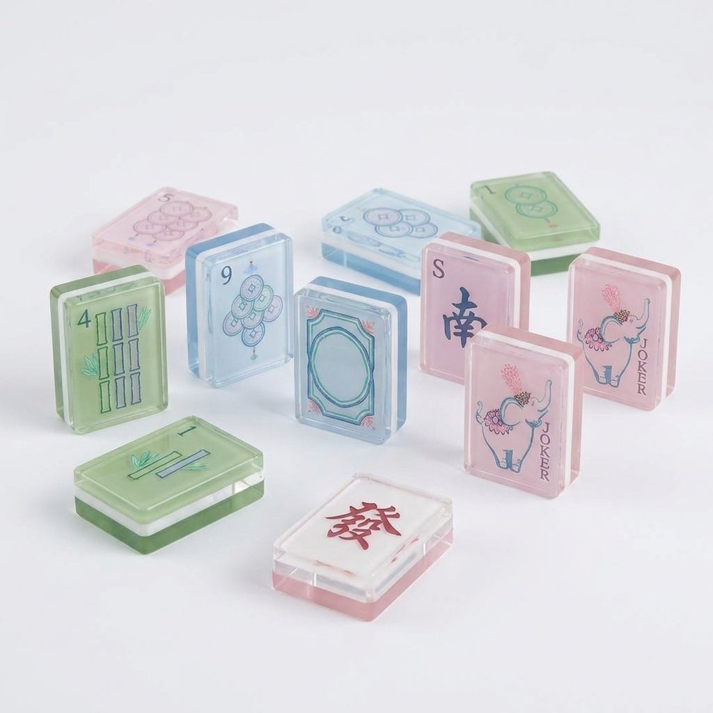 Green Elephant American Mahjong acrylic tiles angled studio shot